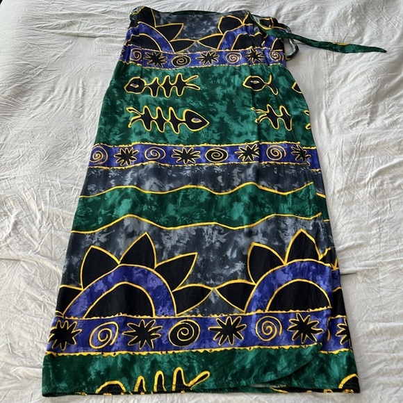 Vintage 100% Cotton Made in Thailand Two Piece Wrap Skirt & Top Set - Picture 2 of 7